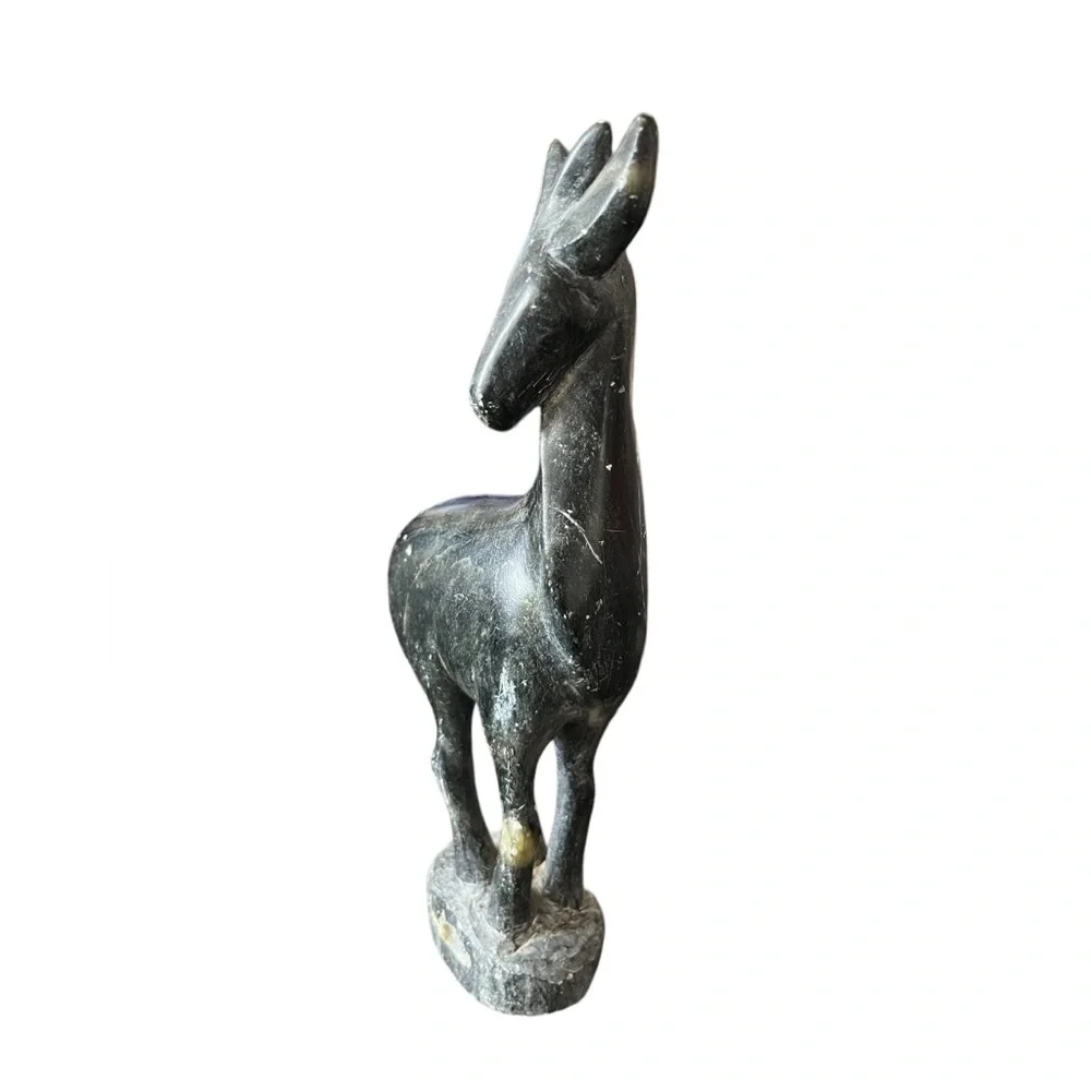 hand carved black stone figurine deer vintage 6.5 Inches tall *Small Chip* - Picture 8 of 8